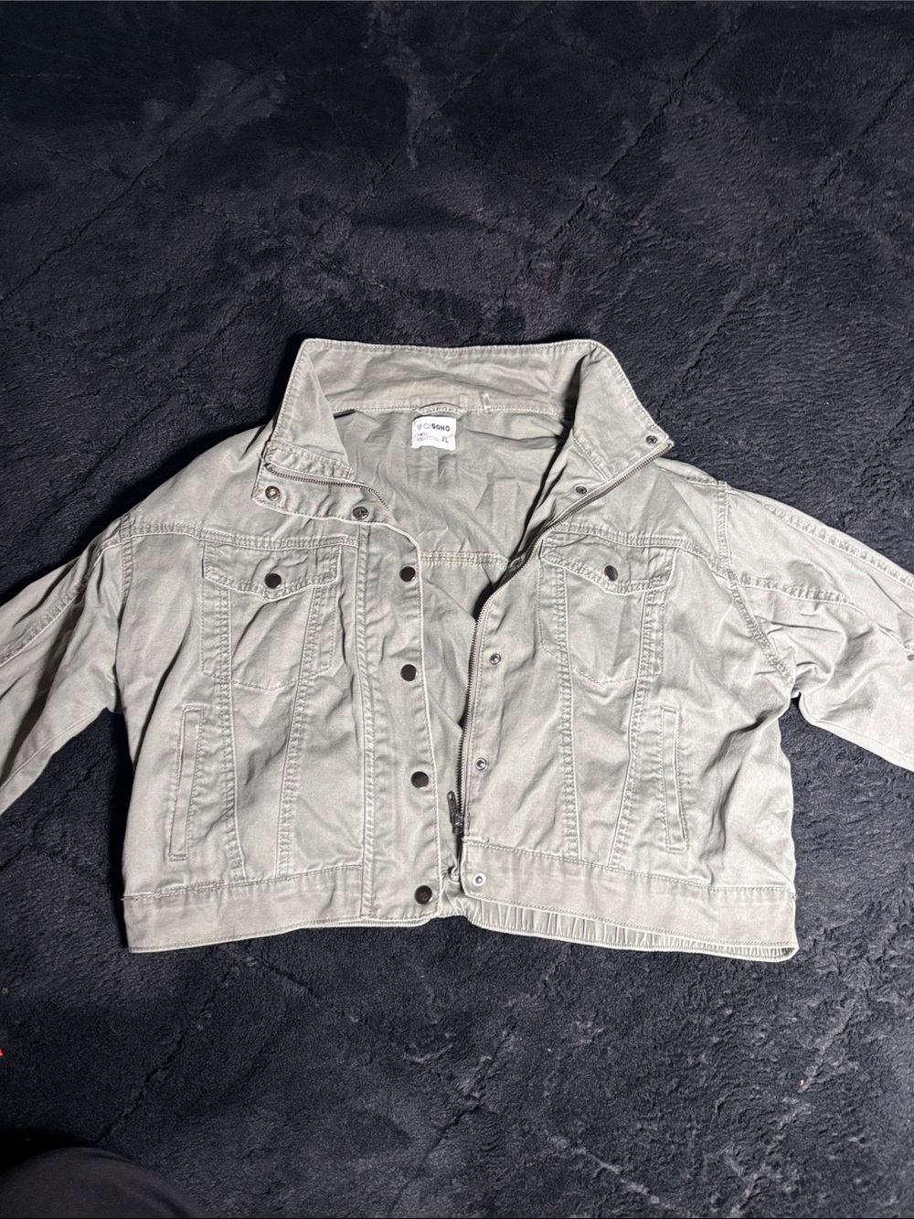 Ciso Cropped Utility Jean Jacket in Sage Green